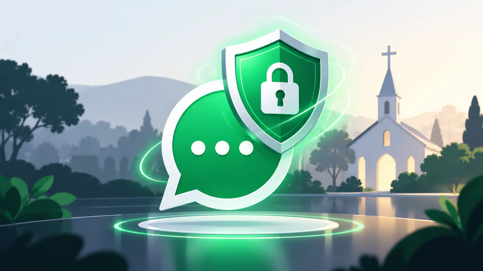 Escudo de proteção digital sobre um ícone de bate-papo, simbolizando privacidade em mensagens.